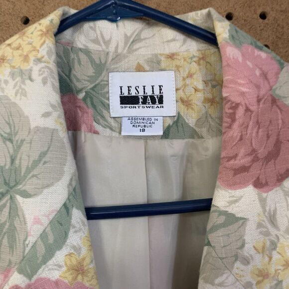 Vintage Blazer Jacket Academia Preppy Old Money Floral Pastel Leslie Fay Linen - Picture 3 of 5